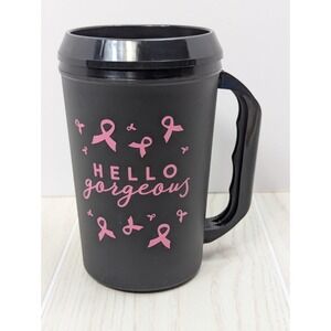 Hello Gorgeous VRI The Breast Center insulated travel mug  w/ lid black pink